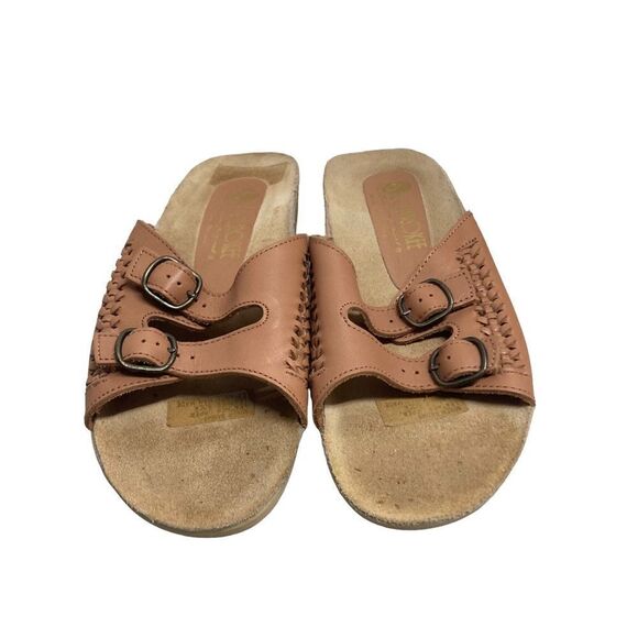 CHEROKEE Women’s Leather Sandals Slip on Size 8 Brown Braided - Picture 1 of 12